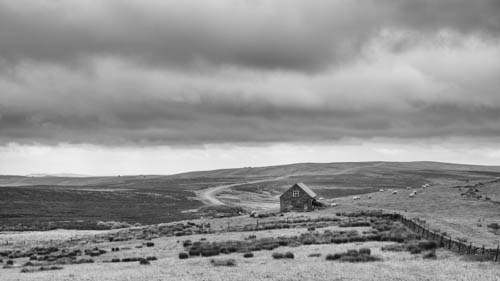 Moorland barn and winding road