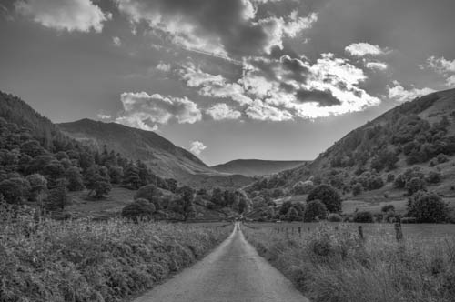 Farm lane to the mountains