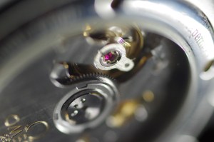 Transparent watch back with mechanism on show